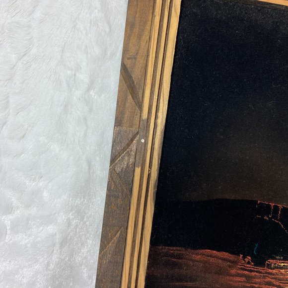 Vintage Black Velvet Painting Spirit of the Wolf Signed Circa 1970 kitschy - Picture 6 of 8